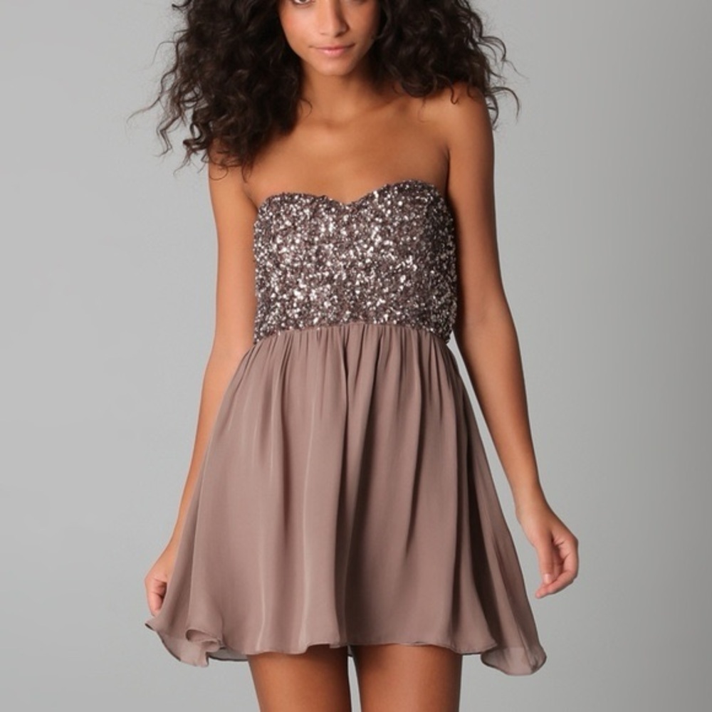 Parker Mauve Silk Strapless Sequin Chiffon Holiday New Years Party Dress Size L